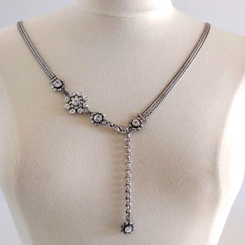 Crystal Silver-Tone Flower Chain Belt XL